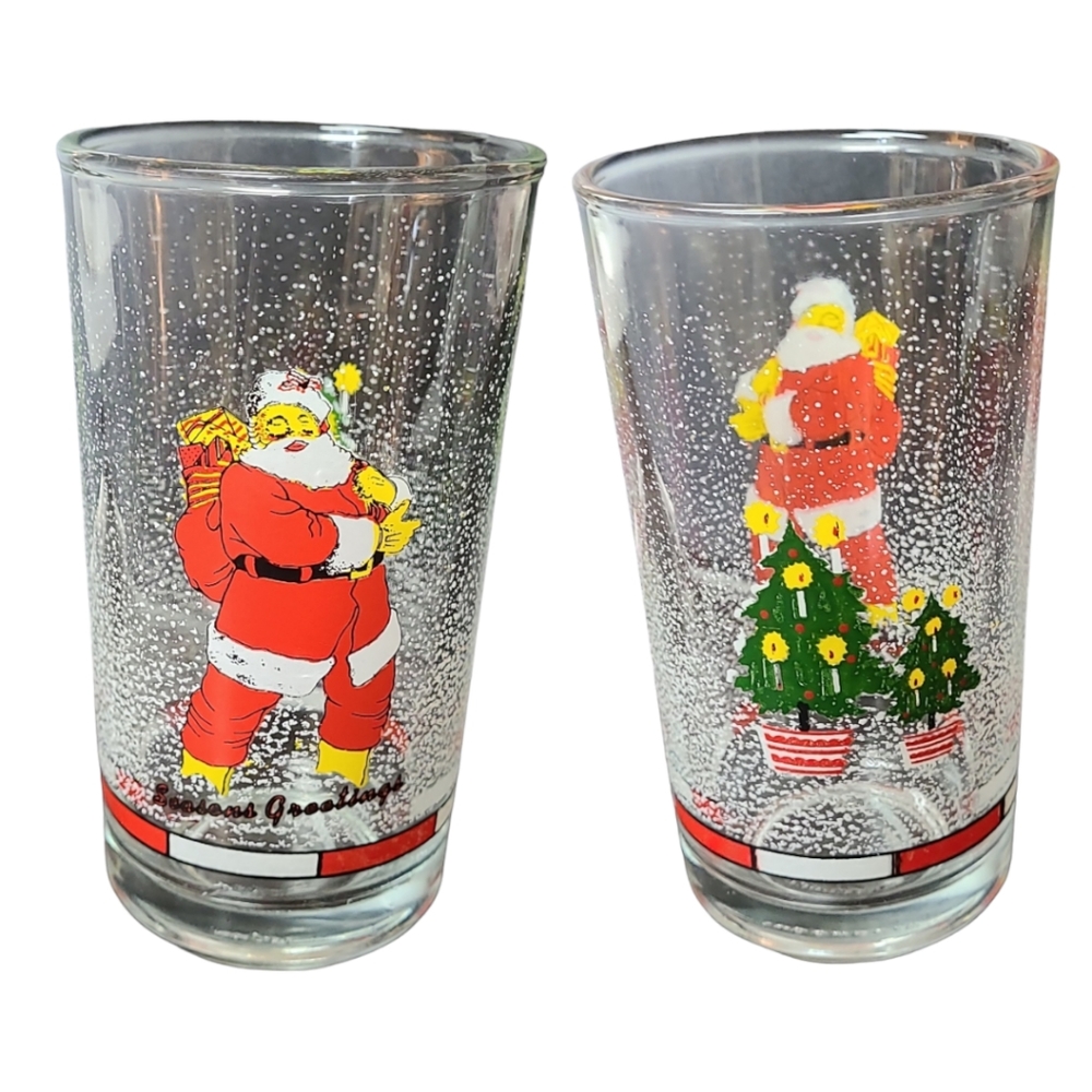 Set of 4 Vintage Firna Santa Clause Glasses Rare